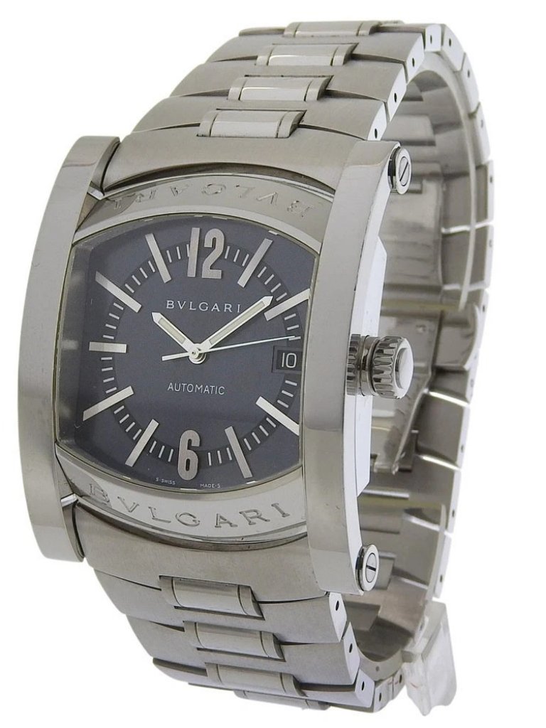Bvlgari Assioma Watches Aa48s Silver Blackdial Stainless Steel Mechanical
